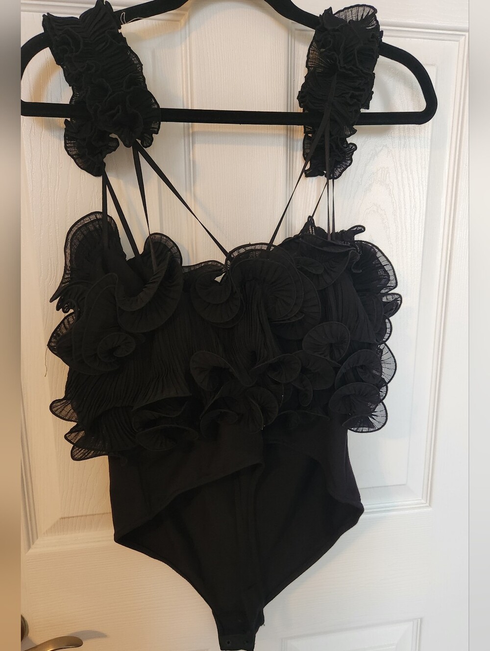 Intimately Free People Ruffled Black One-Piece Bodysuit - Picture 2 of 7